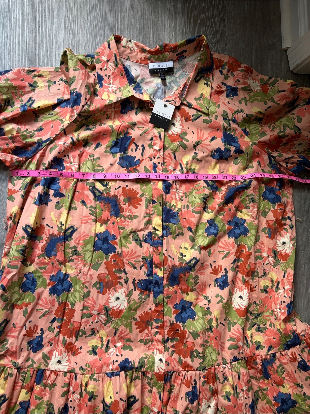 Eloquii Coral Floral Button-Front Dress with Blue and Green Accents, Size 28 NWT - Picture 4 of 7
